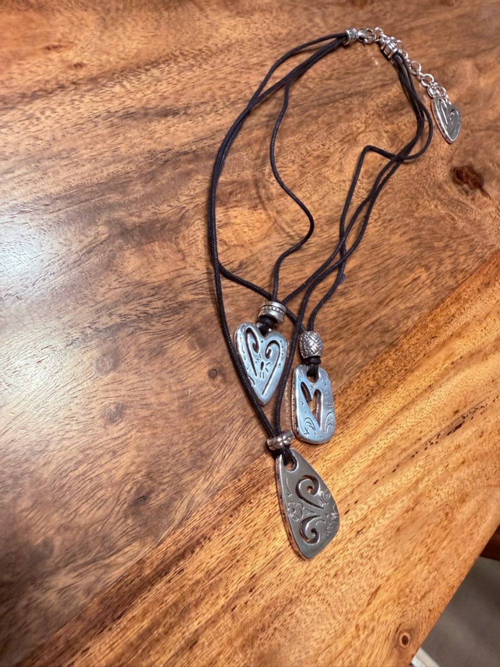 Brighton Silver Triple-Pendant Necklace with Black Cords